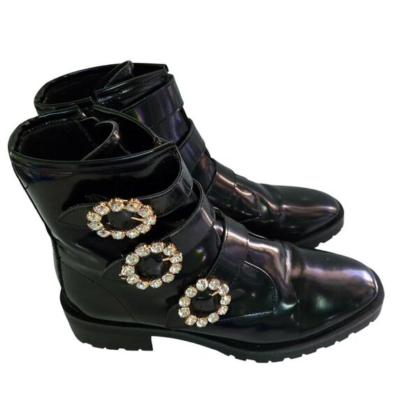 Nanette Nanette Lepore Iggy Fashion Boots Rhinestone Buckles Zip Closure Size 7. - Picture 2 of 10